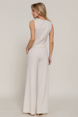 V-Neck Button Closure Vest & Long Pants Set