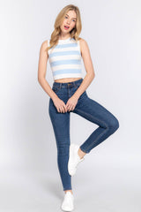 Sleeveless Round Neck Stripe Spring Sweater