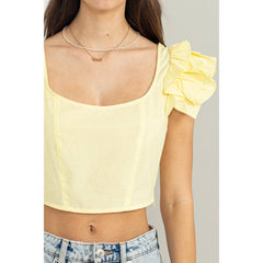 TIERED RUFFLE SLEEVE CROP TOP