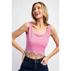 RHINESTONE FRINGE CROP TANK TOP