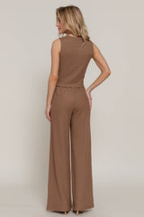 V-Neck Button Closure Vest & Long Pants Set