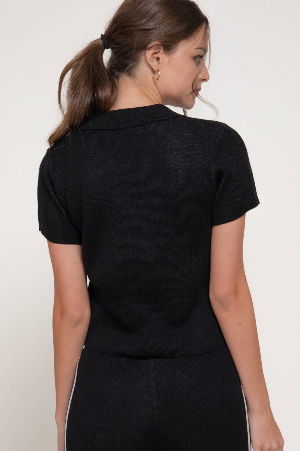 Jacquard Front Short Sleeve polo Knit Top