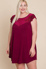 CURVY FLUTTER SLEEVE DRESS WITH VELVET DETAIL