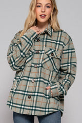 LONG SLEEVE WOOL BLEND PLAID BUTTON DOWN SHIRT JACKET