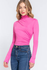 LONG SLEEVE TURTLE NECK BODYSUIT WITH SHIRRING DETAIL