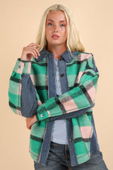 LONG SLEEVE PLAID FLANNEL WITH DENIM CONTRAST