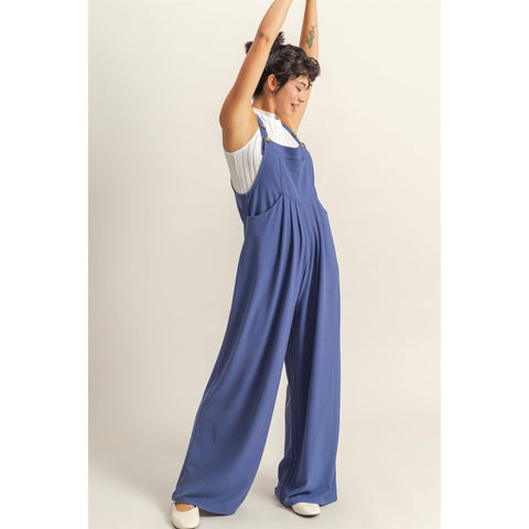 OVERALL JUMPER WITH PLEATED FRONT DETAIL AND POCKETS