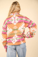 LONG SLEEVE AZTEC PRINT PULLOVER ZIP HENLEY