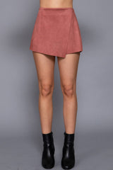Front Wrap Faux Suede Short Pants