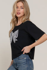 Short Sleeve Crew Neck Lace Patch Oversize Cotton Jersey Top