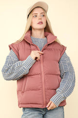 ZIP UP PUFFER VEST WITH SIDE POCKETS