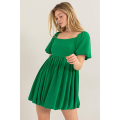 BUBBLE SLEEVE BUBBLE HEM MINI DRESS