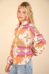 LONG SLEEVE AZTEC PRINT PULLOVER ZIP HENLEY