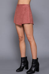 Front Wrap Faux Suede Short Pants