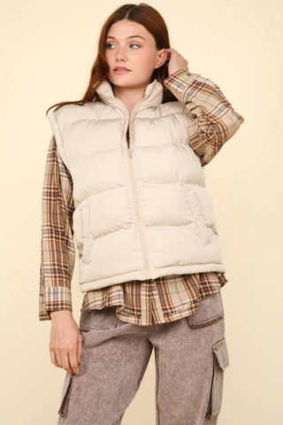 ZIP UP PUFFER VEST WITH SIDE POCKETS