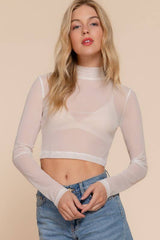 LONG SLEEVE MOCK NECK MESH TOP