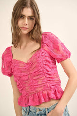 LINED LACE RUCHED BODICE TOP