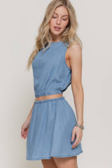 Sleeveless Elastic Hem Top & Inner Shorts Skirt Lyocell Set