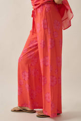 FLORAL PRINT WIDE LEG PANT WITH DRAWSTRING WAIST