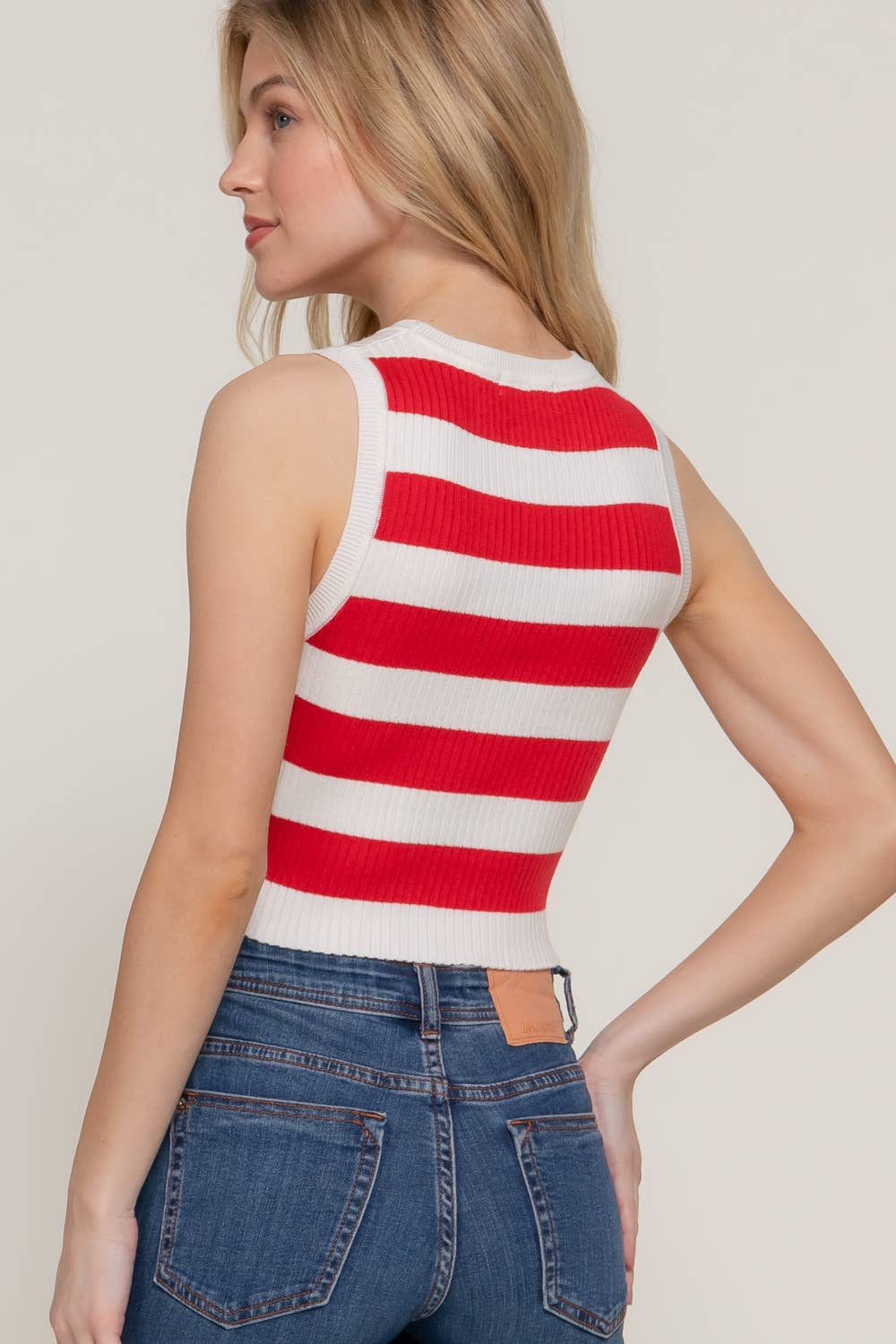 Sleeveless Round Neck Stripe Spring Sweater