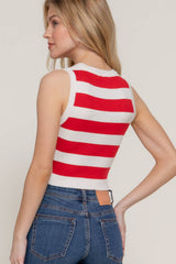 Sleeveless Round Neck Stripe Spring Sweater