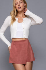 Front Wrap Faux Suede Short Pants