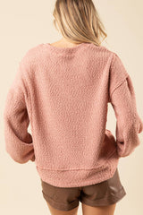 LONG SLEEVE ROUND NECK TEXTURED KNIT PULLOVER TOP