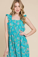 FLORAL MAXI DRESS GATHERED WAIST DETAIL