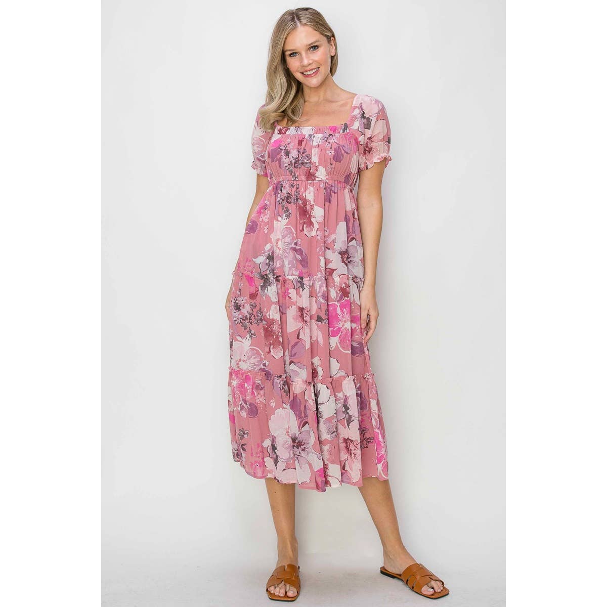 chiffon peasant dress Blooming Fields Floral Chiffon Peasant Mini Dress Baked Plum / S