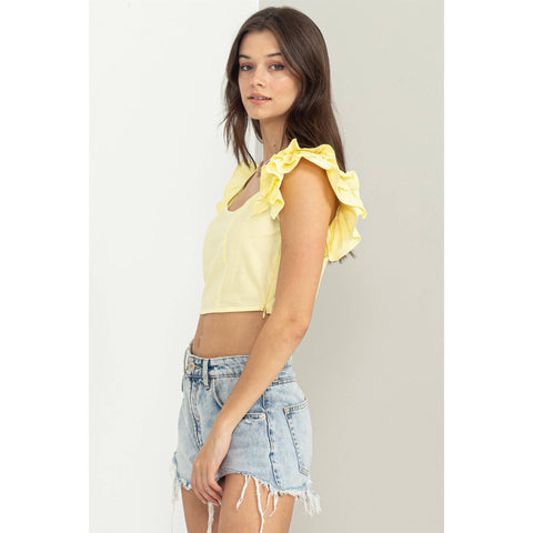 TIERED RUFFLE SLEEVE CROP TOP