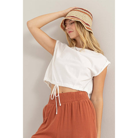 DRAWSTRING HEM CROP TOP