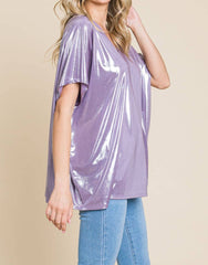 SHORT SLEEVE VNECK BOXY FIT SHIMMER TOP