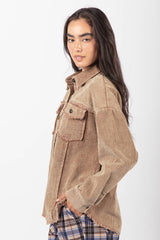 LONG SLEEVE MINERAL WASHED CORDUROY BUTTON DOWN JACKET