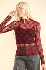 LONG SLEEVE SHEER MESH LACE TOP