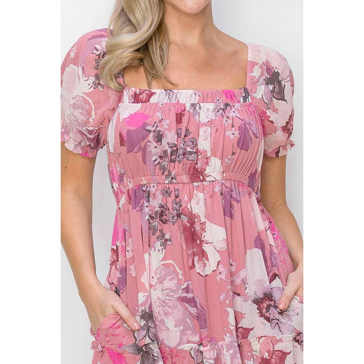 FLORAL PRINT CHIFFON PEASANT MIDI DRESS The Hotpink Daisy FLORAL PRINT CHIFFON PEASANT MIDI DRESS The Hotpink Daisy