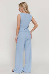 V-Neck Button Closure Vest & Long Pants Set