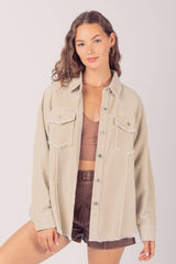 LONG SLEEVE MINERAL WASHED CORDUROY BUTTON DOWN JACKET