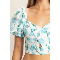 SHORT PUFF SLEEVE FLORAL PRINT SWEETHEART