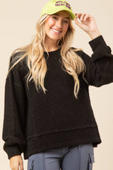 LONG SLEEVE ROUND NECK TEXTURED KNIT PULLOVER TOP