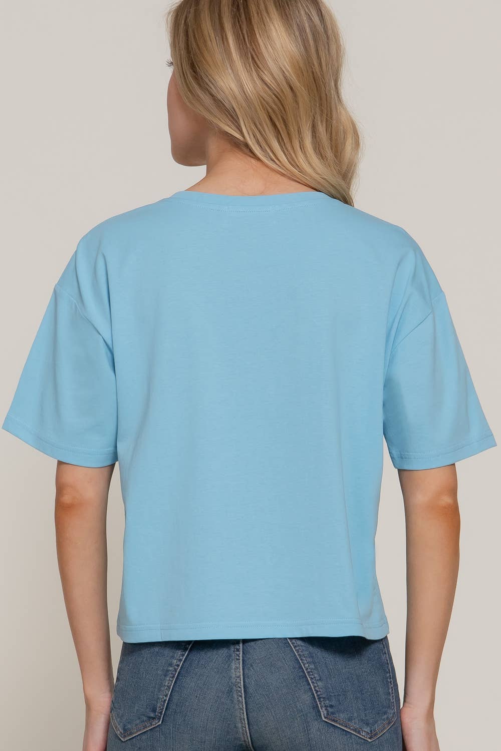 Short Sleeve Crew Neck Lace Patch Oversize Cotton Jersey Top