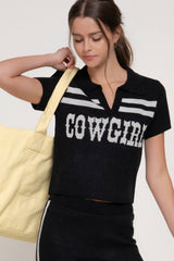 Jacquard Front Short Sleeve polo Knit Top