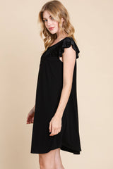 CURVY FLUTTER SLEEVE DRESS WITH VELVET DETAIL