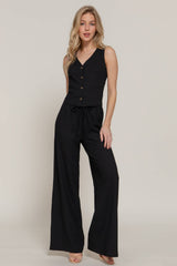 V-Neck Button Closure Vest & Long Pants Set