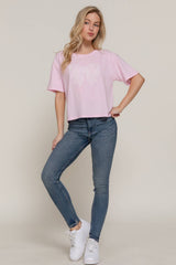 Short Sleeve Crew Neck Lace Patch Oversize Cotton Jersey Top