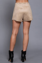 Front Wrap Faux Suede Short Pants