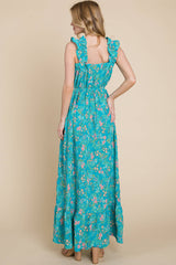 FLORAL MAXI DRESS GATHERED WAIST DETAIL