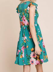 FLORAL FLUTTER SLEEVE DRESS