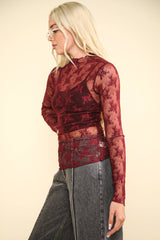 LONG SLEEVE SHEER MESH LACE TOP