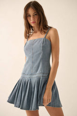 DENIM  CAMI DROP WAIST PLEATED SKIRT DRESS
