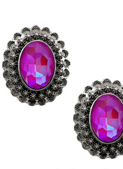 WESTERN OVAL CONCHO STUD EARRINGS WITH CRYSTAL CENTER